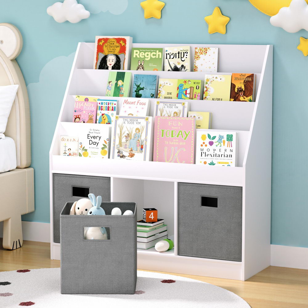 Kids Bookshelf 4 Tiers Magazine Rack Toy Box Organiser Storage Display Shelf