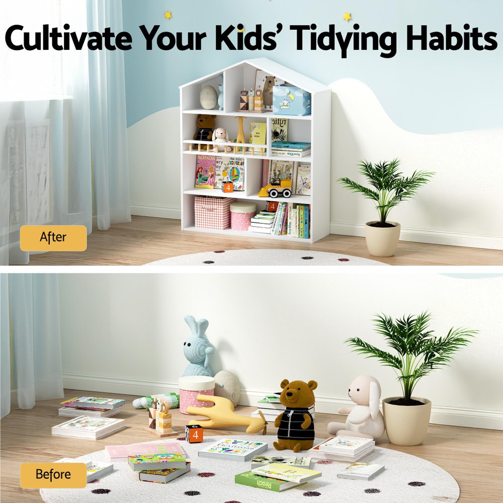 4 Tiers Kids Bookshelf Wooden Bookcase Display Storage Organiser Cabinet White