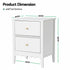 Bedside Table 2 Drawers Bedroom Storage Nightstand White