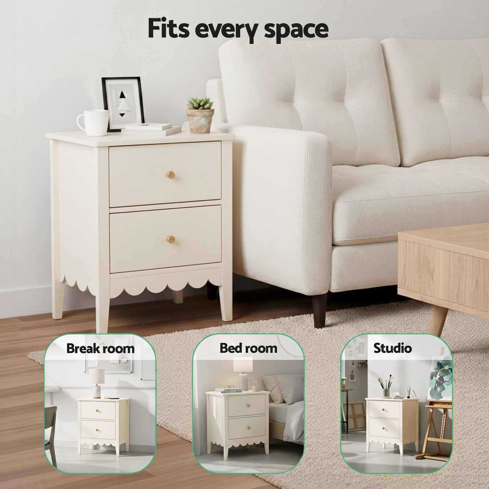 2x Bedside Table 2 Drawers Bedroom Storage Nightstand White