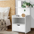 Bedside Table Drawer Shelf Storage Nightstand White Wood