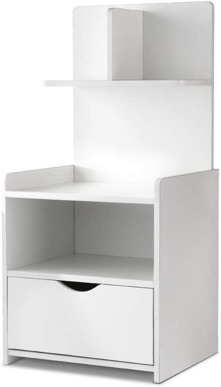 Bedside Table Drawer Shelf Storage Nightstand White Wood