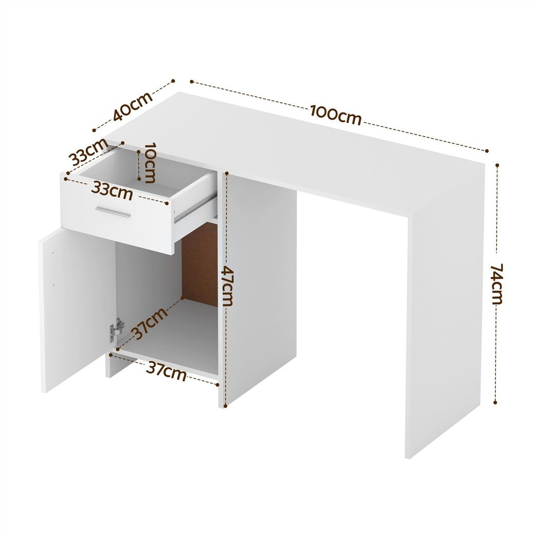 Artiss Office Computer Desk with Drawer Storage Cabinet 100cm White Study Table