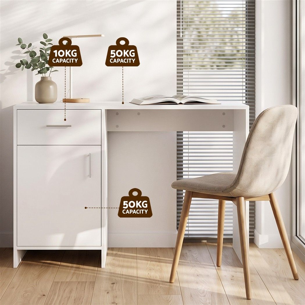 Artiss Office Computer Desk with Drawer Storage Cabinet 100cm White Study Table