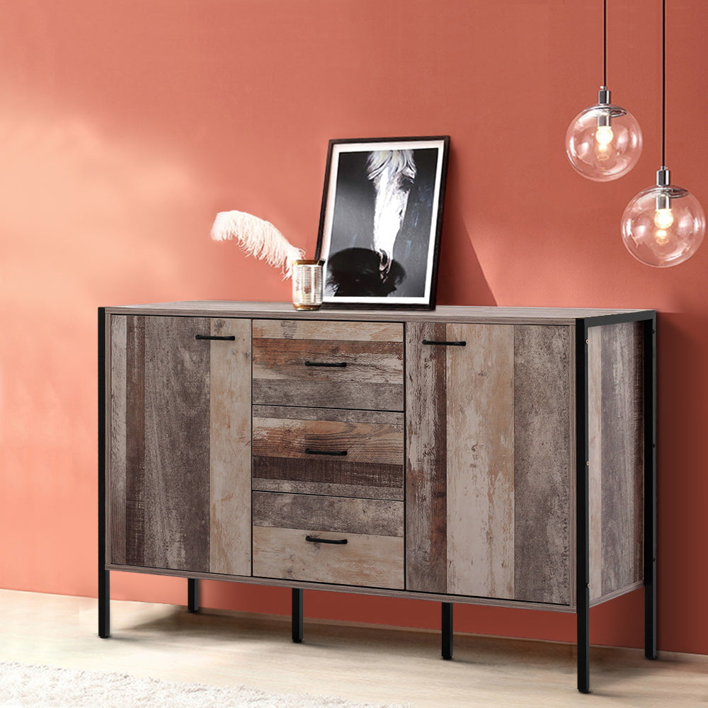Artiss Wooden Sideboard Cabinet 3 Drawer 2 Door Storage Unit Dark Grey