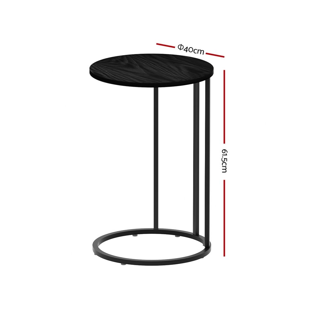 Artiss C-Shaped Side Table Industrial Coffee Table Metal Frame Black 40cm