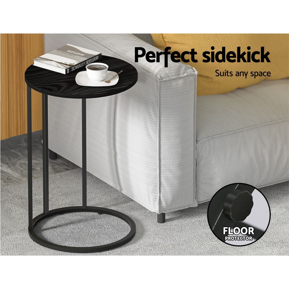 Artiss C-Shaped Side Table Industrial Coffee Table Metal Frame Black 40cm