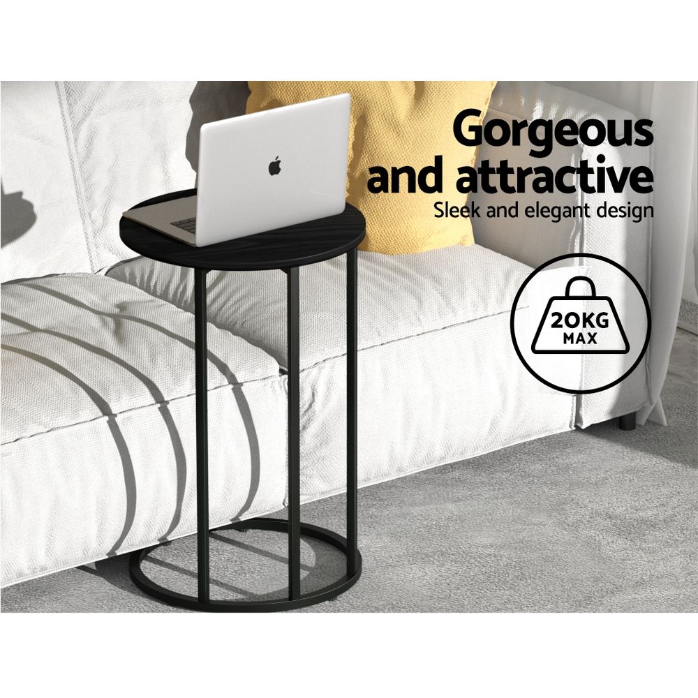 C-Shaped Side Table Industrial Coffee Table Metal Frame Black 40cm