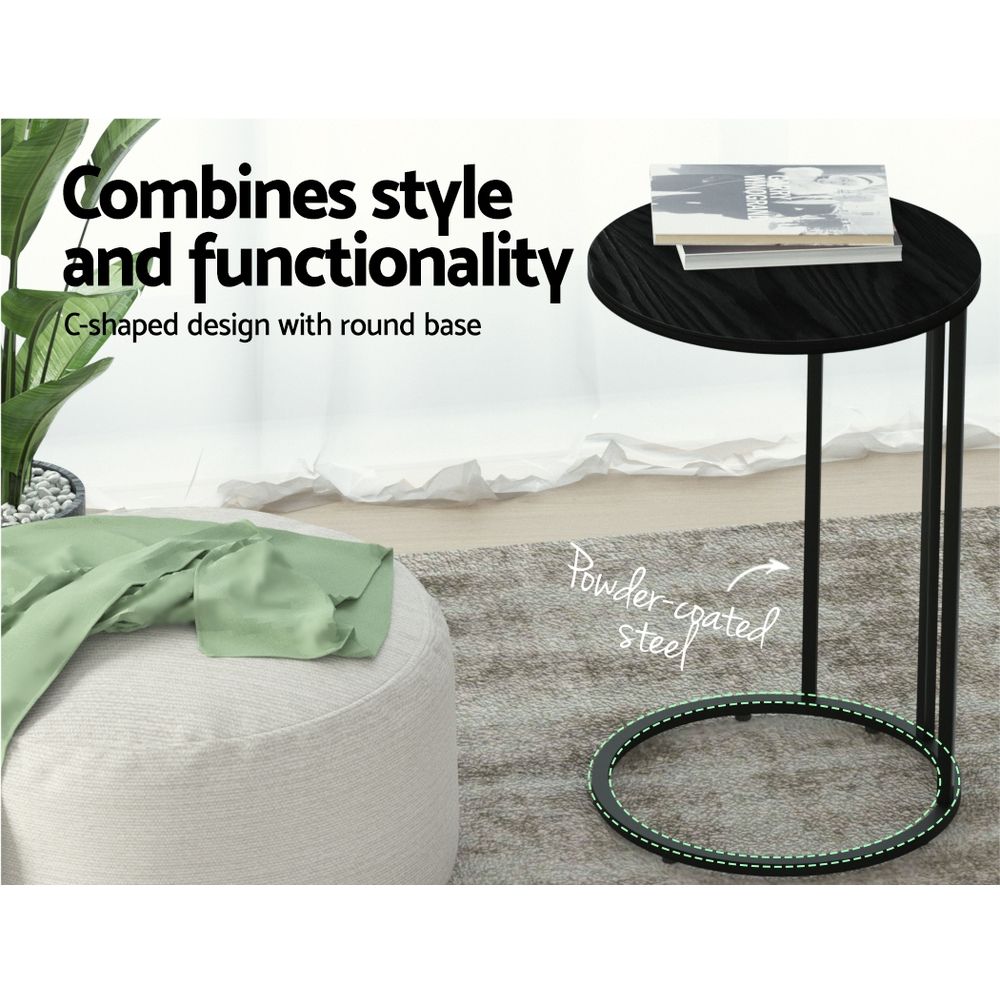 C-Shaped Side Table Industrial Coffee Table Metal Frame Black 40cm