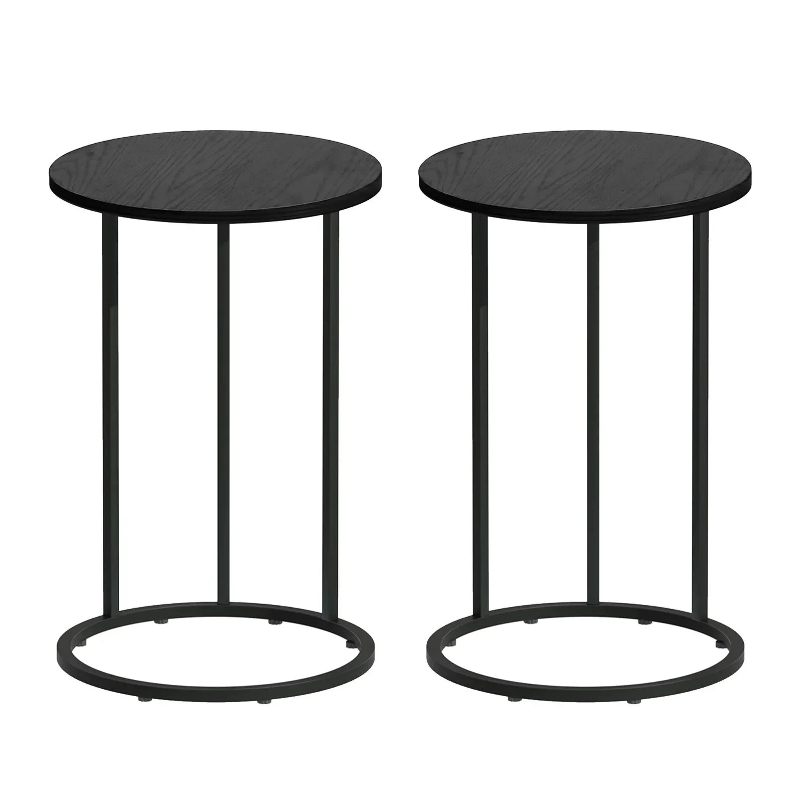 C‑Shape End Table Set of 2 – Black, Space‑Saving Side Tables, Metal Frame