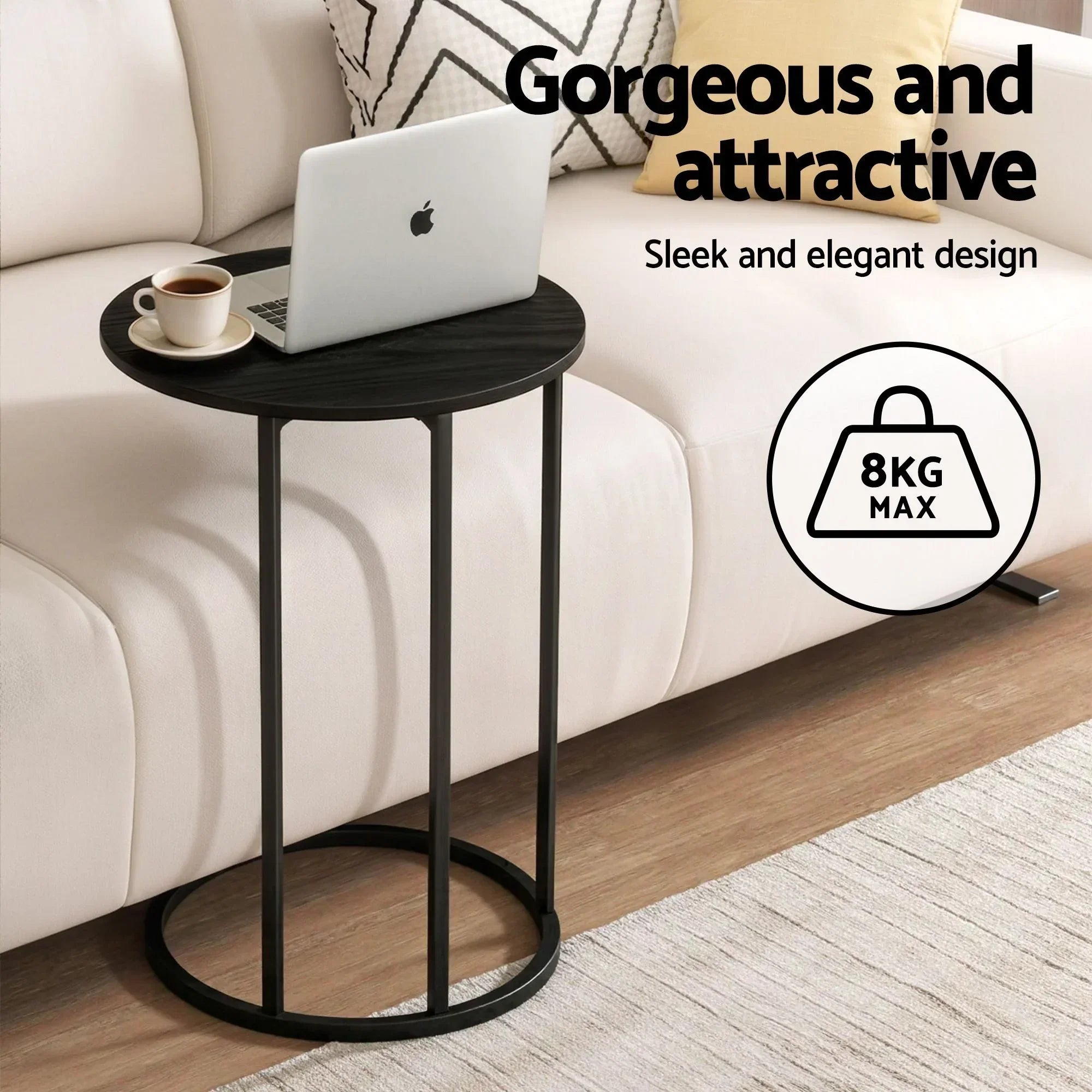 C‑Shape End Table Set of 2 – Black, Space‑Saving Side Tables, Metal Frame