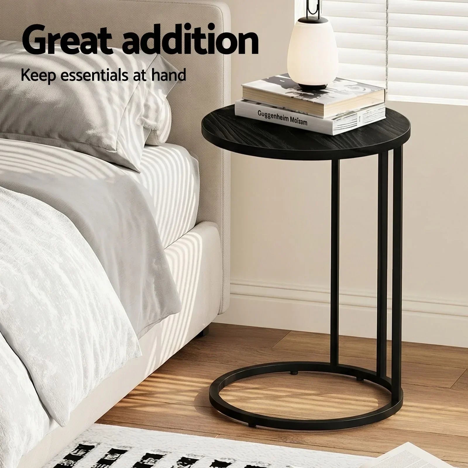 C‑Shape End Table Set of 2 – Black, Space‑Saving Side Tables, Metal Frame
