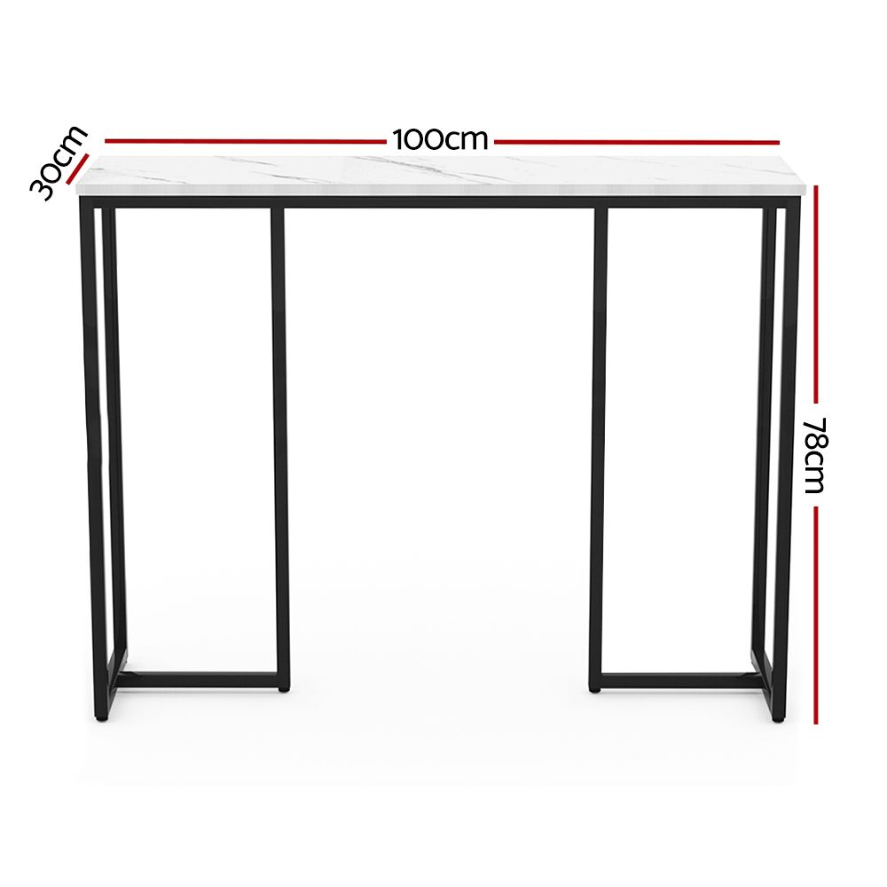 100cm Marble Console Table Industrial Entryway Table Metal Frame White
