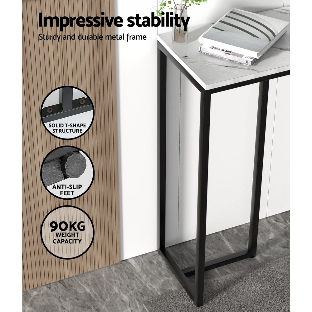 100cm Marble Console Table Industrial Entryway Table Metal Frame White