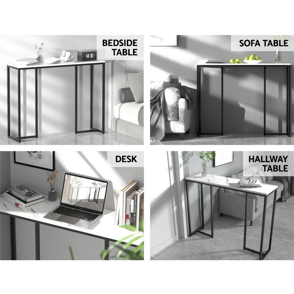 100cm Marble Console Table Industrial Entryway Table Metal Frame White