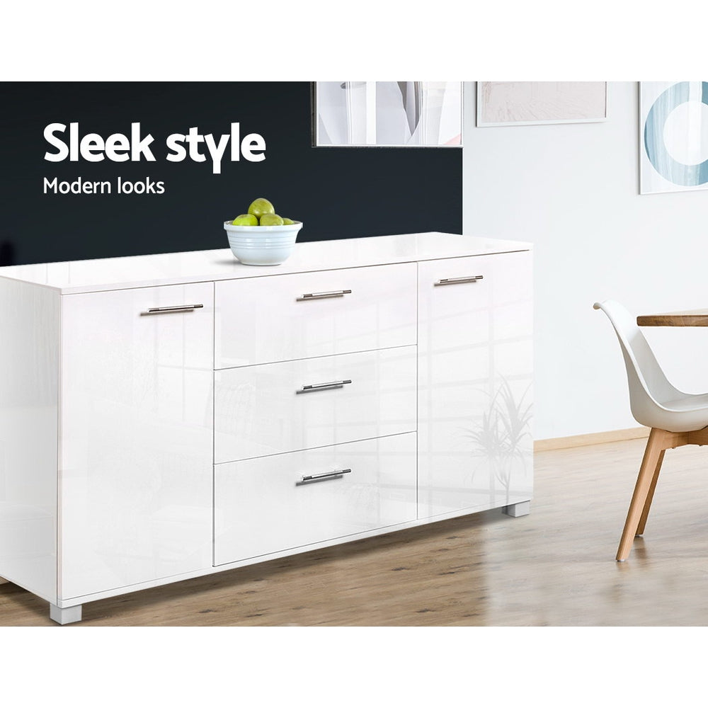 Artiss High Gloss Buffet Sideboard Cabinet 3 Drawer 2 Door Storage Unit White