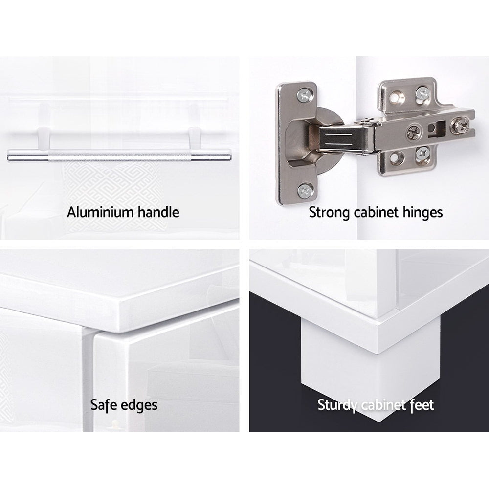 Artiss High Gloss Buffet Sideboard Cabinet 3 Drawer 2 Door Storage Unit White