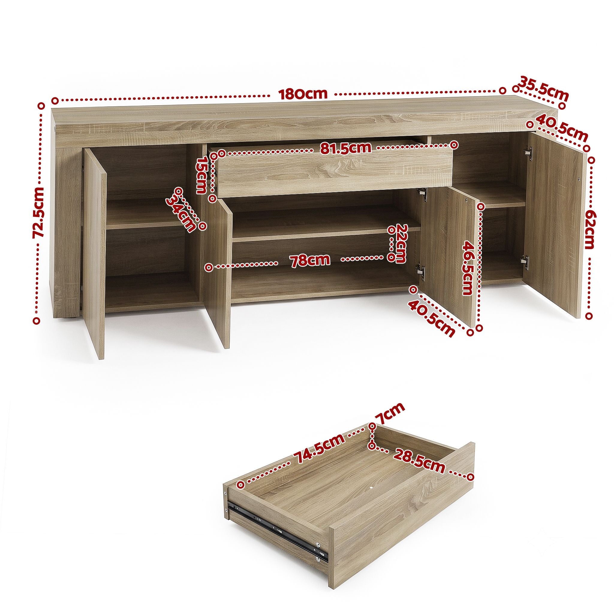 Wood Buffet Sideboard Storage Cabinet Modern Console Table