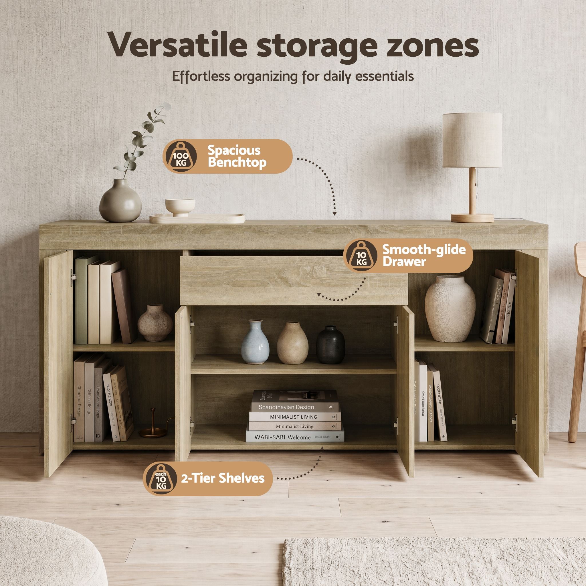 Wood Buffet Sideboard Storage Cabinet Modern Console Table