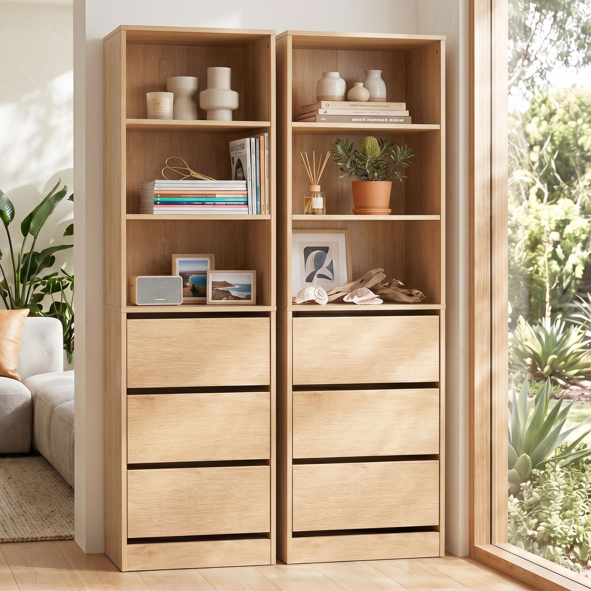 Artiss 2x Chest of 3 Drawers Tallboy Cabinet Pine