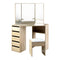 Artiss Mirrored Dressing Table Set – 5 Drawers, Shelves & Stool, Oak