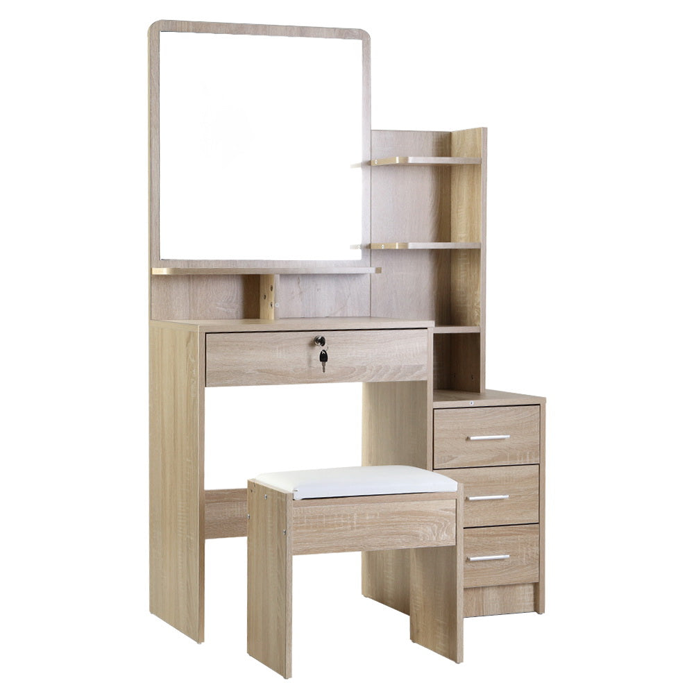 Artiss Dressing Table Stool Set 4 Drawers Oak