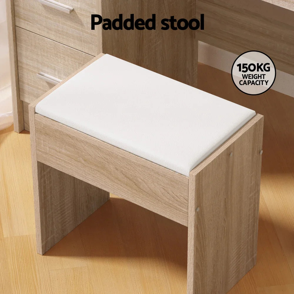 LED Dressing Table – Hollywood Mirror, 5 Drawers, Sliding Storage, Wood