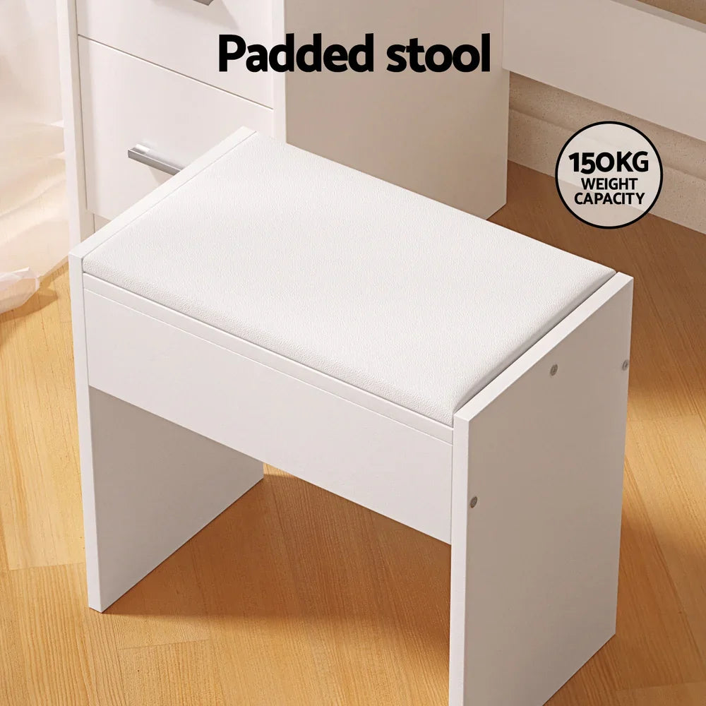 Artiss LED Vanity Table – Hollywood Mirror, 5 Drawers, Sliding Storage, Stool, White