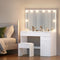 LED Dressing Table with Mirror Stool 10 Light Bulbs White
