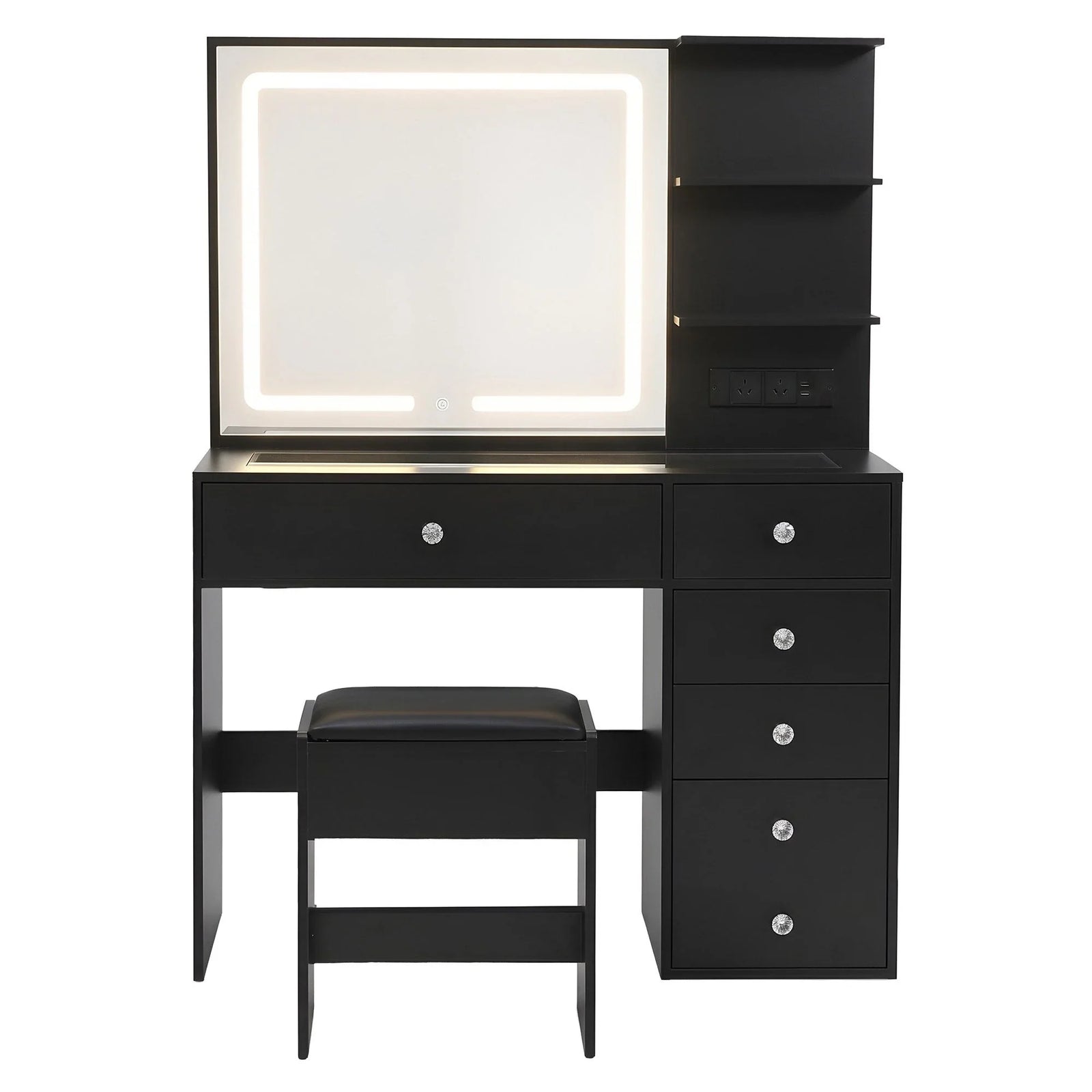 Dressing Table LED Vanity Desk Set Stool Black