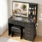 LED Vanity Dressing Table with Mirror, 5 Drawers & Stool Black