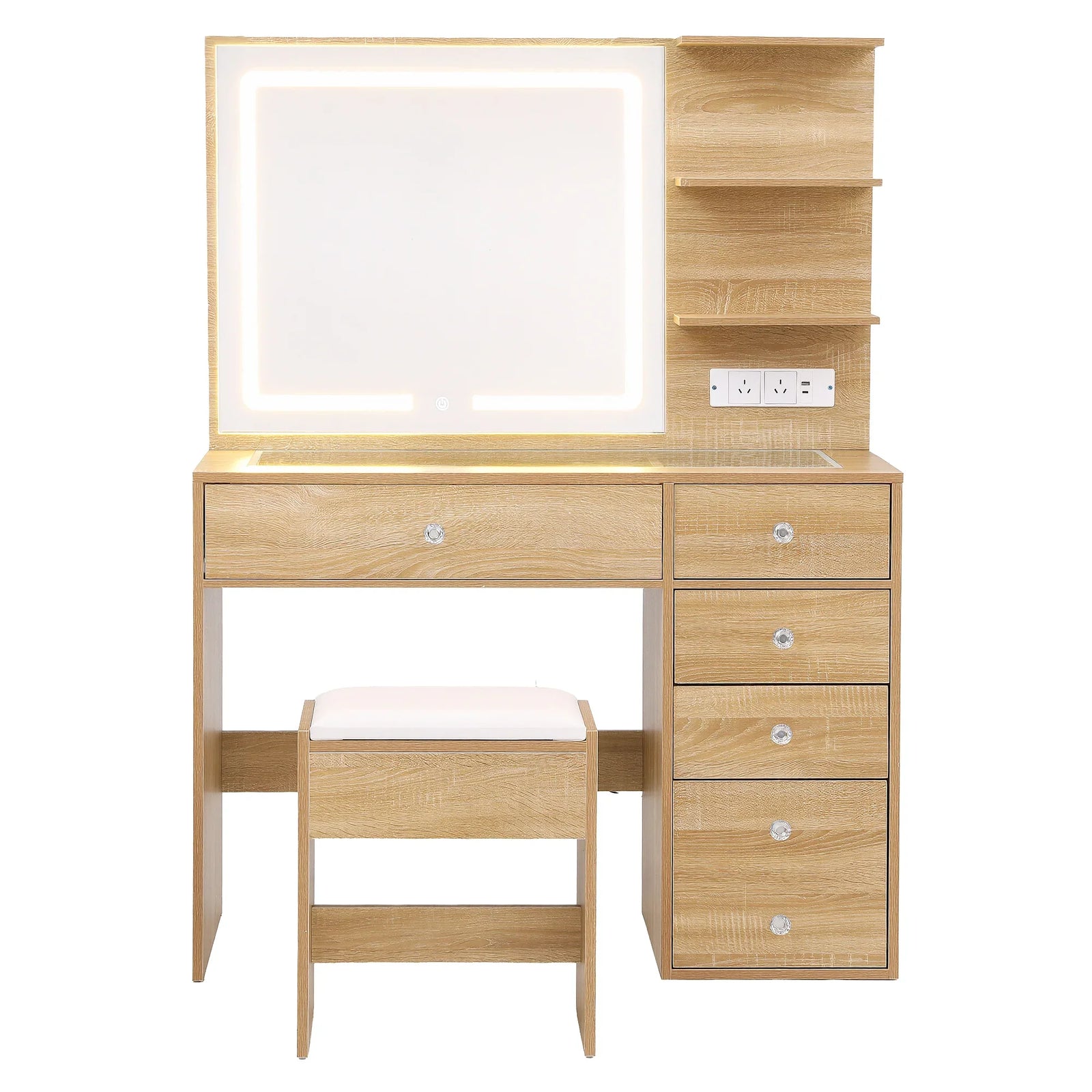 Dressing Table LED Vanity Desk Set Stool Wood