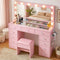 Artiss Pink Dressing Table with Stool LED Mirror, Charging Station 11 Drawers