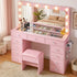 Artiss Pink Dressing Table with Stool LED Mirror, Charging Station 11 Drawers