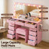 Artiss Pink Dressing Table with Stool LED Mirror, Charging Station 11 Drawers