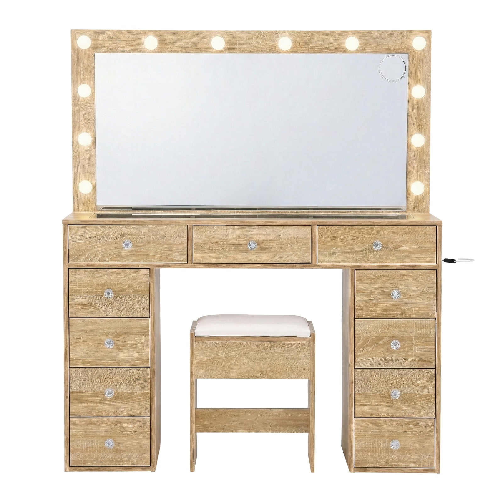 Dressing Table Vanity Desk Set Stool LED Bulbs Wood
