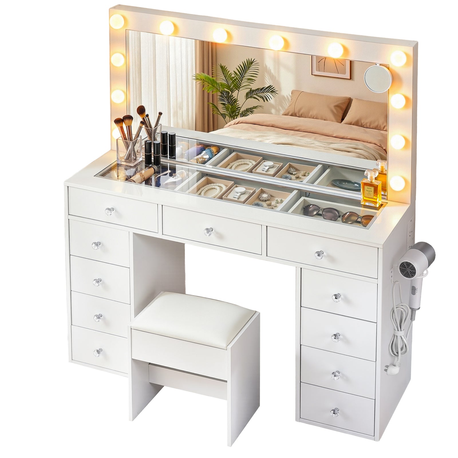 Dressing Table Vanity Desk Set Stool LED Bulbs White