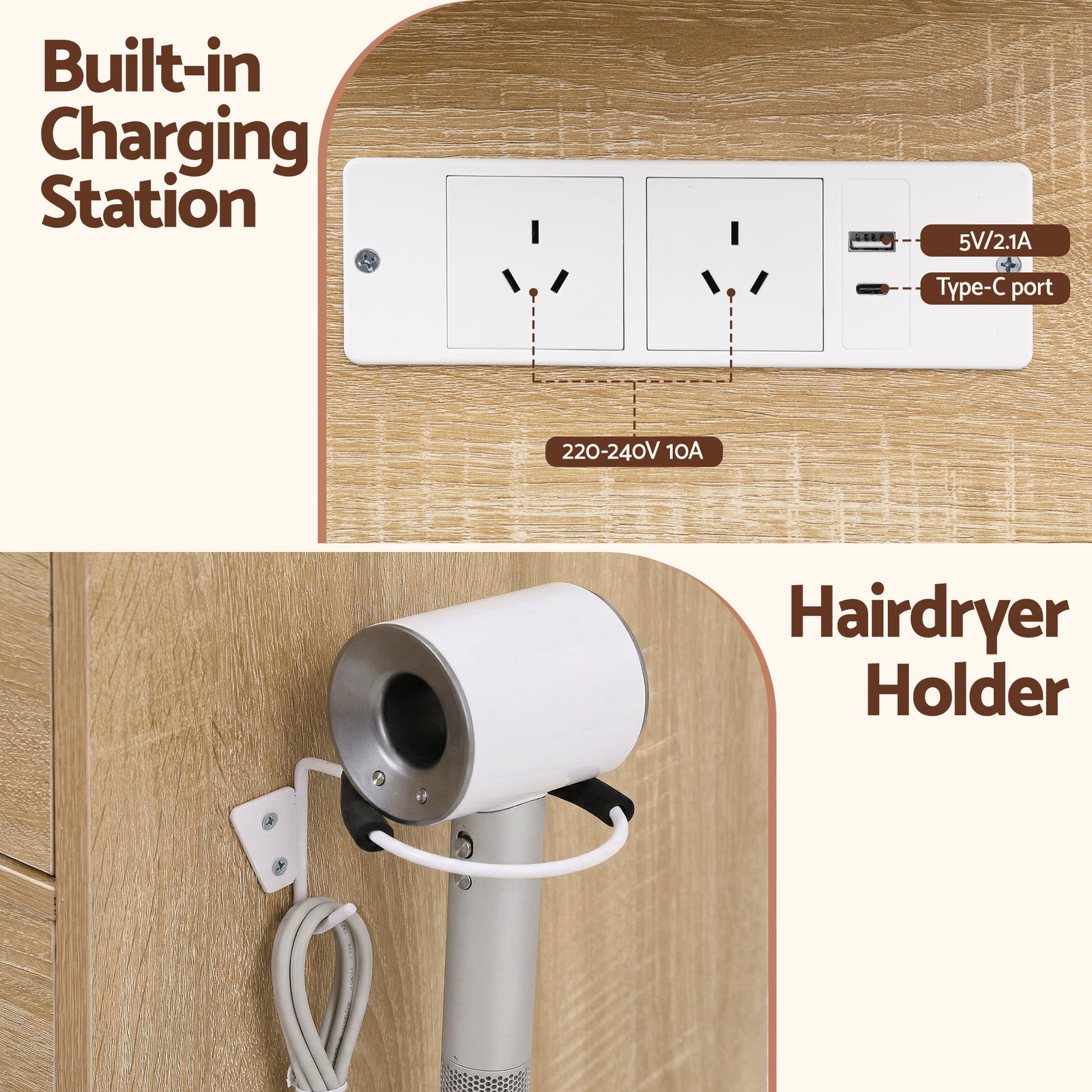 Dressing Table Vanity Desk Set 10 LED Bulbs RGB Light Wood