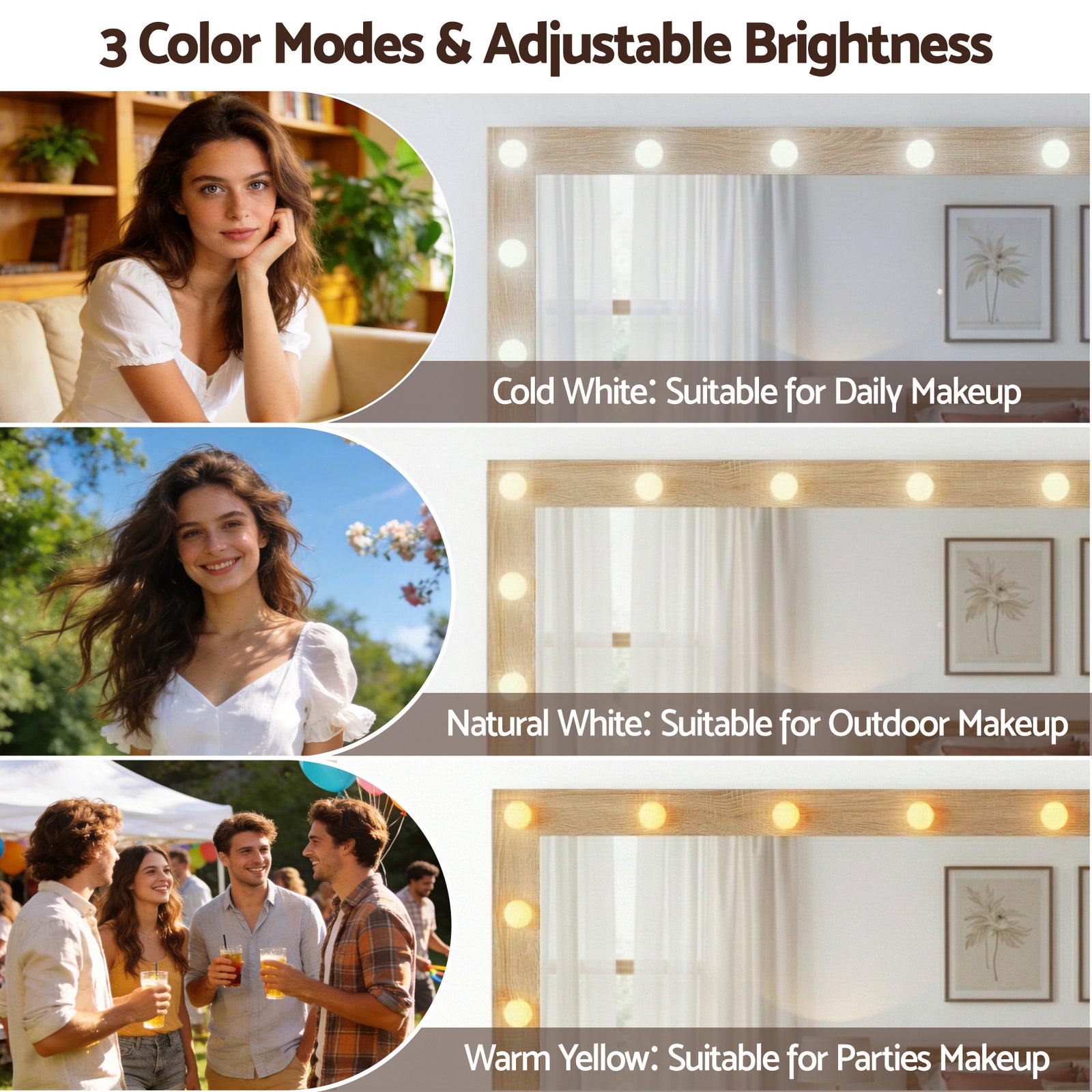 Dressing Table Vanity Desk Set LED Bulbs RGB Light Wood