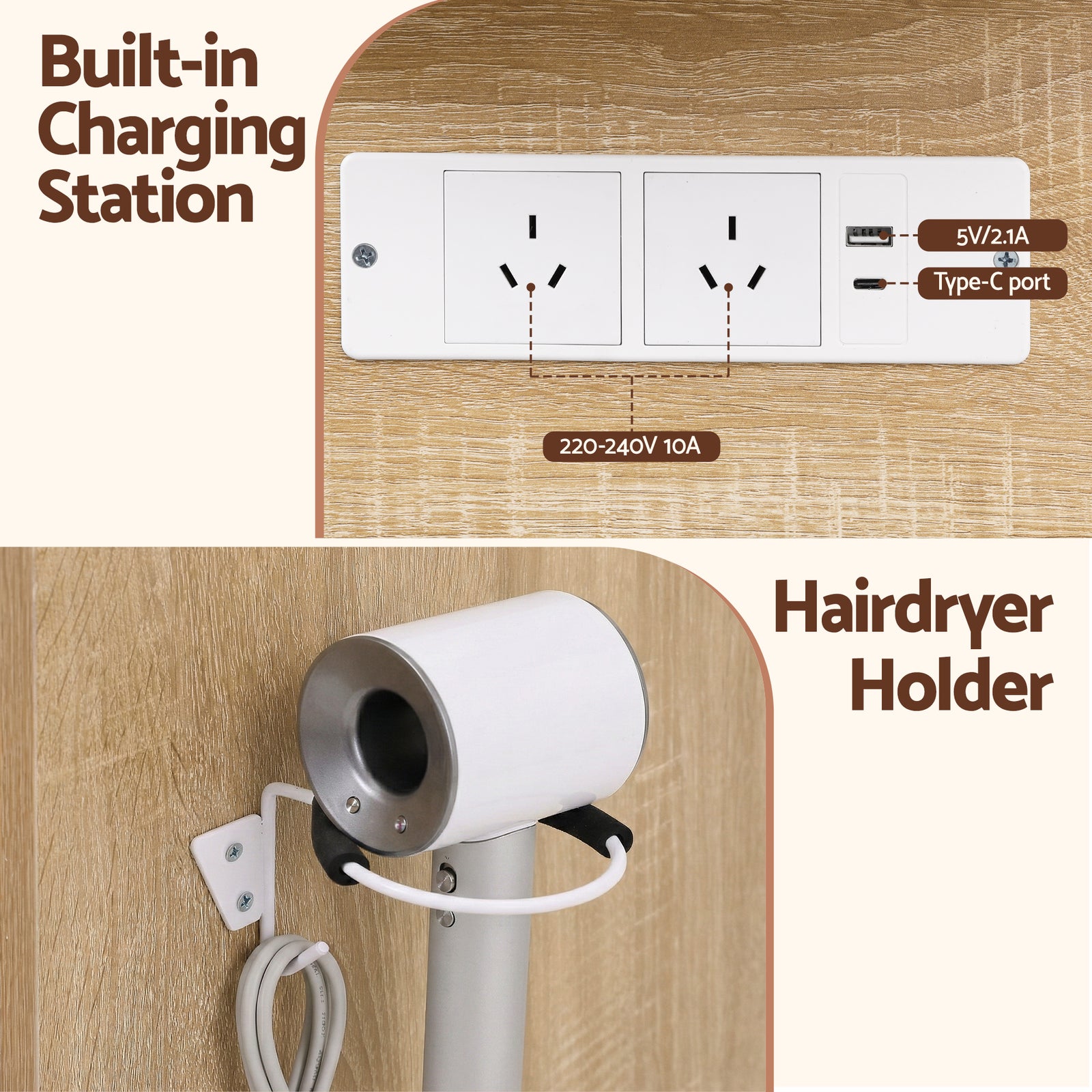 Dressing Table Vanity Desk Set LED Bulbs RGB Light Wood