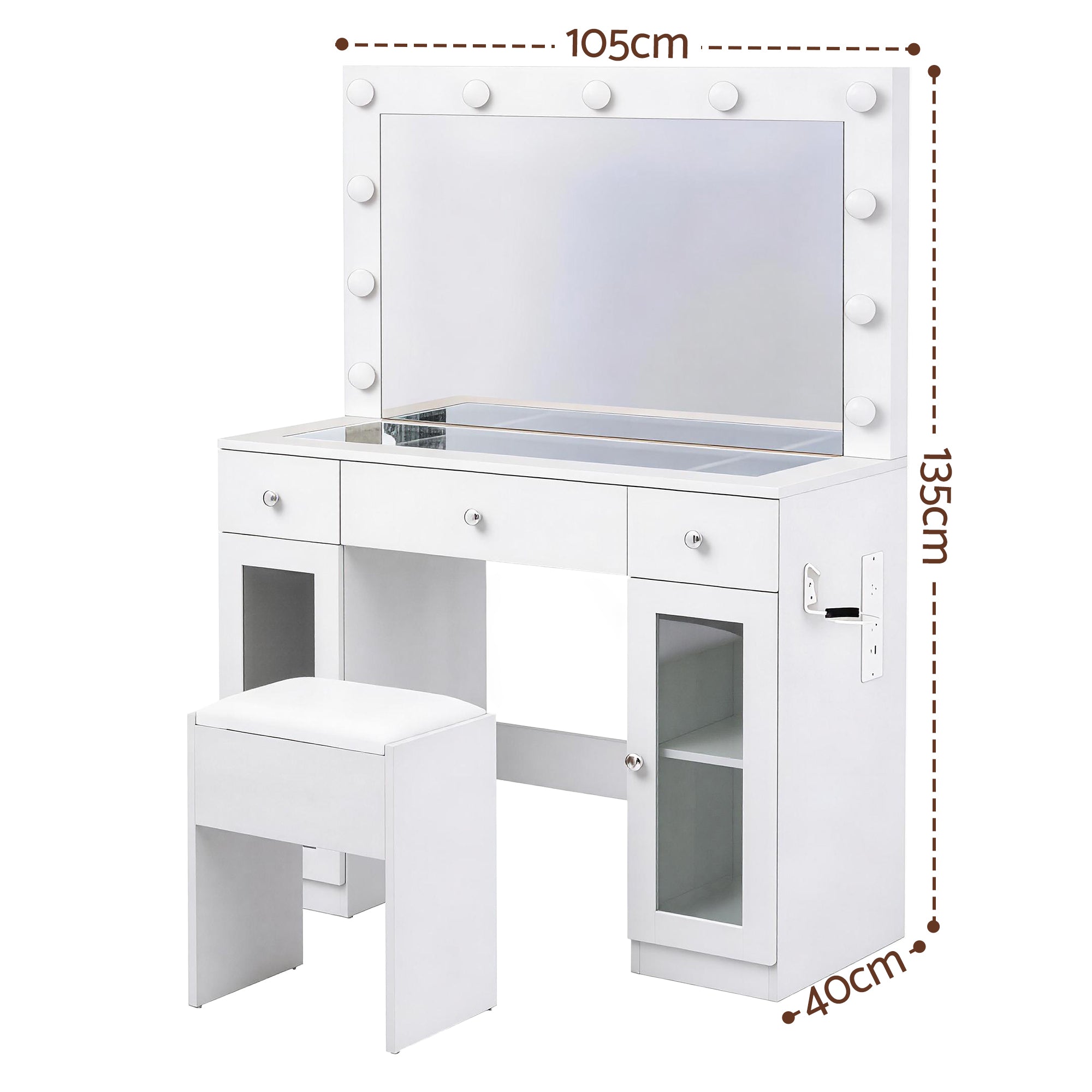 Dressing Table Vanity Desk Set LED Bulbs RGB Light White