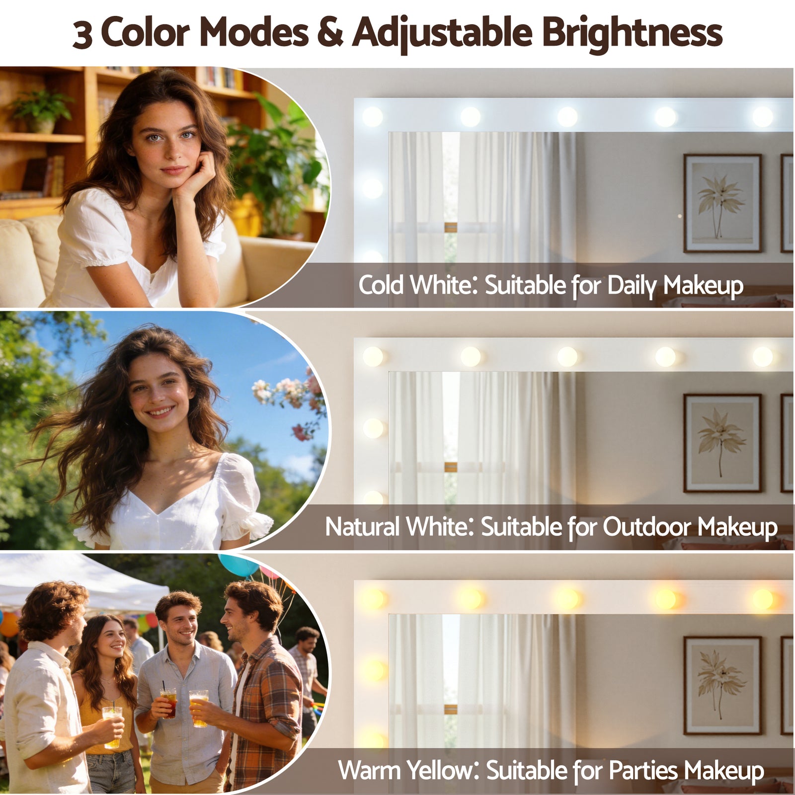 Dressing Table Vanity Desk Set LED Bulbs RGB Light White