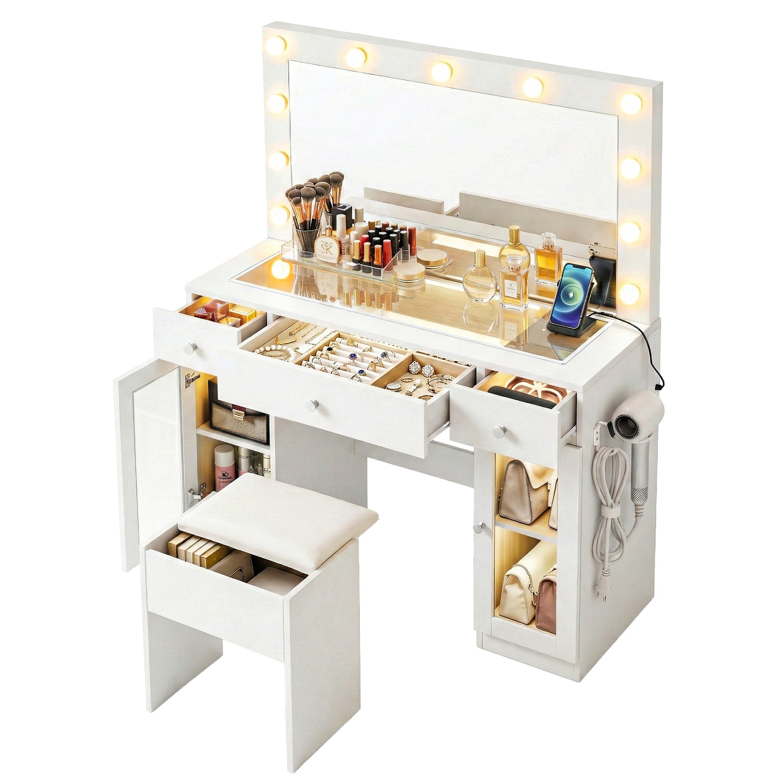 Dressing Table Vanity Desk Set LED Bulbs RGB Light White