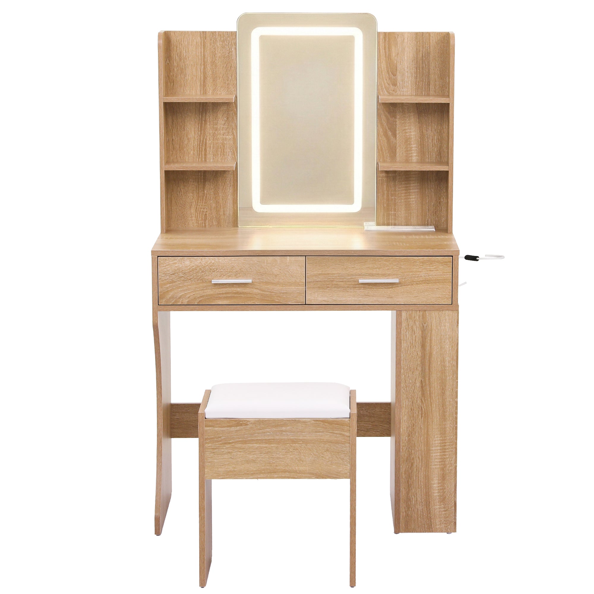 Dressing Table LED Vanity Desk Set Stool Wood