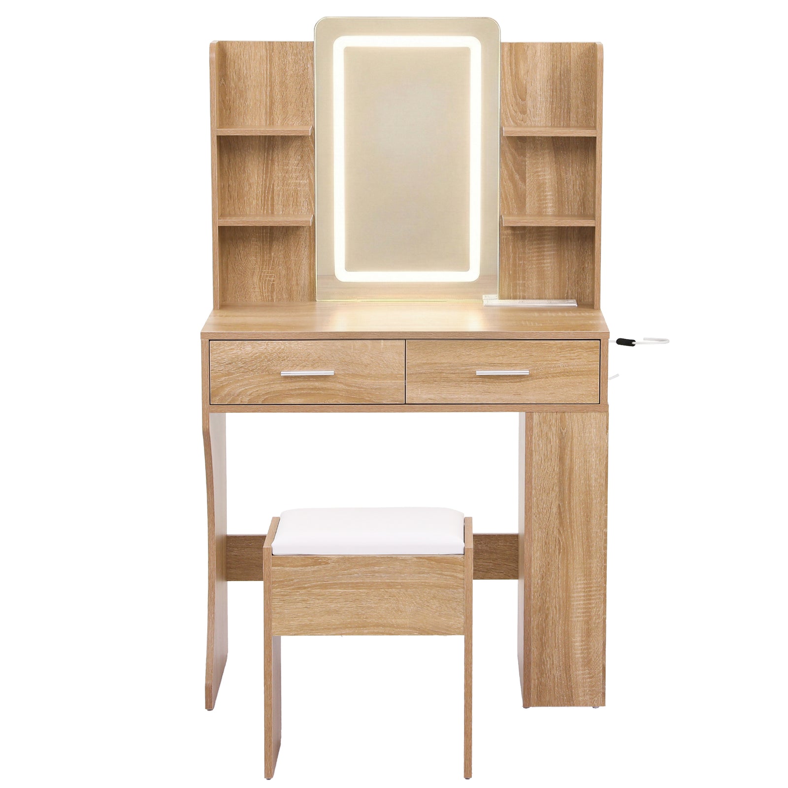 Dressing Table LED Vanity Desk Set Stool Wood