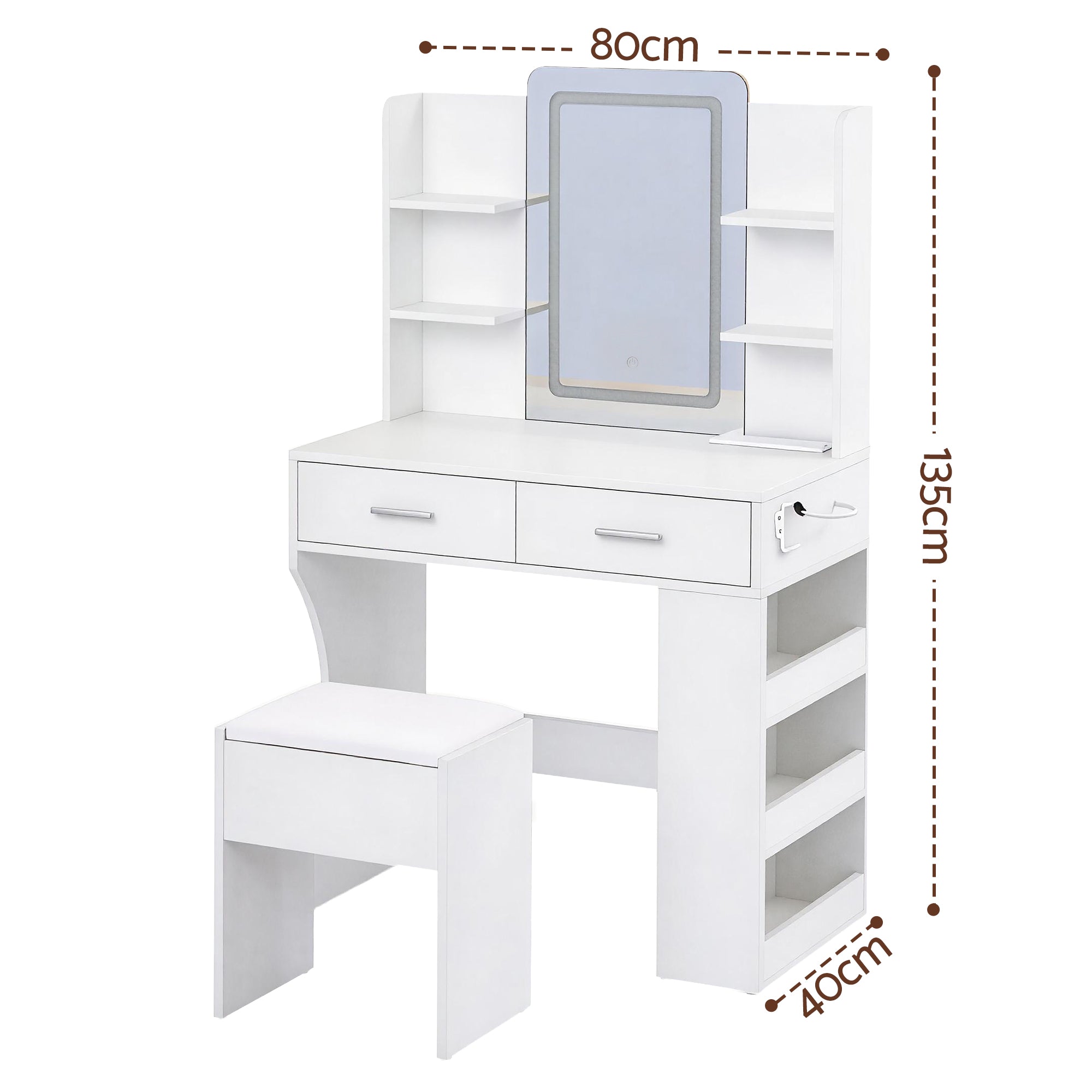 Dressing Table LED Vanity Desk Set Stool White