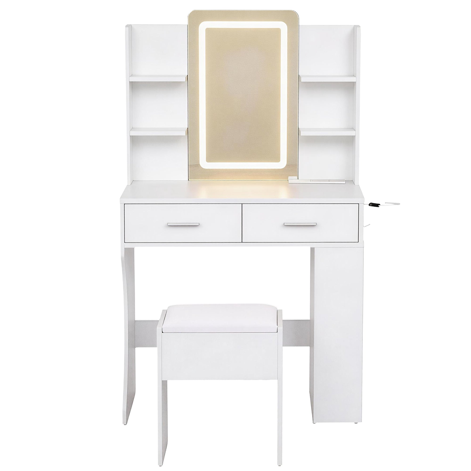 Dressing Table LED Vanity Desk Set Stool White