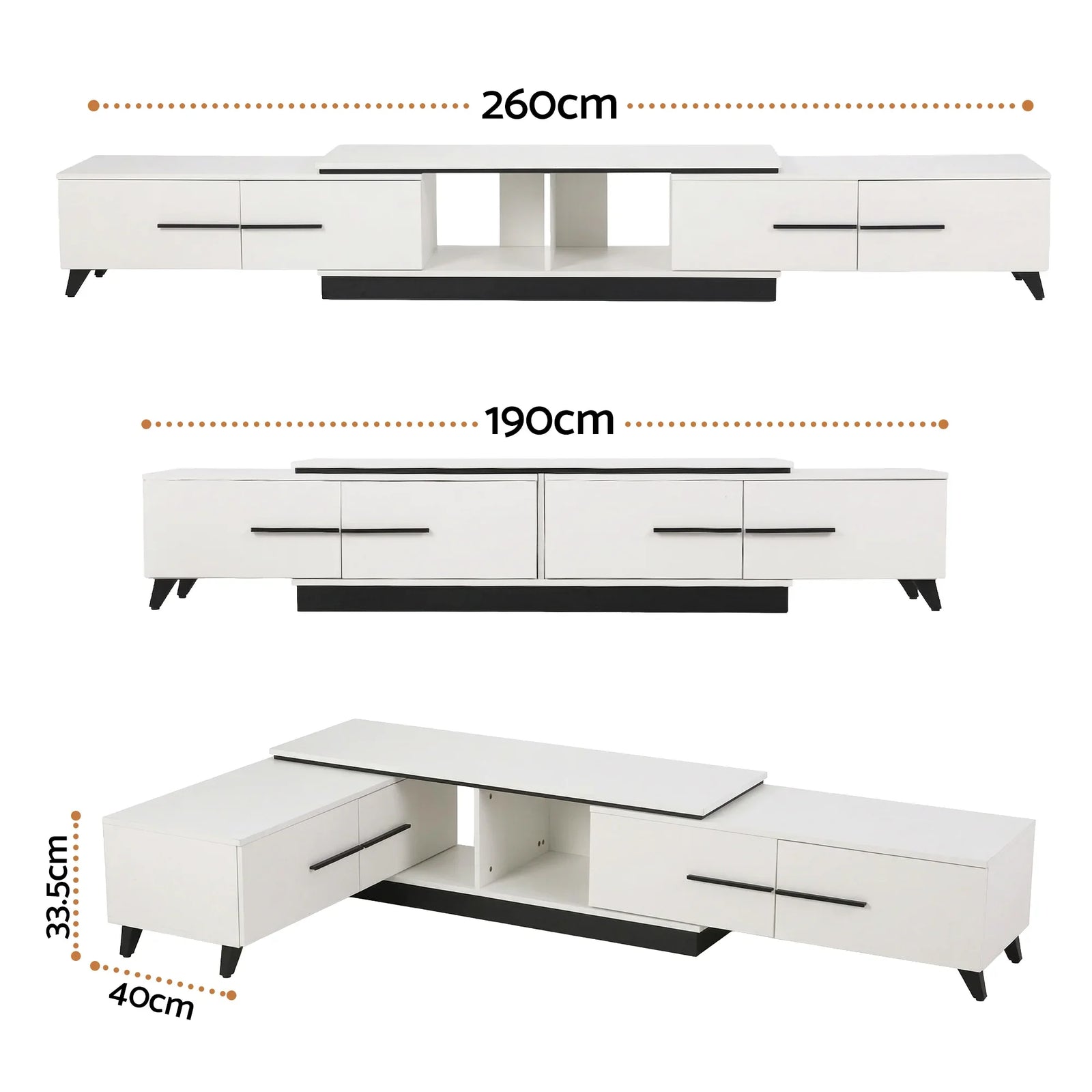 Extendable TV Cabinet Entertainment Unit Stand White