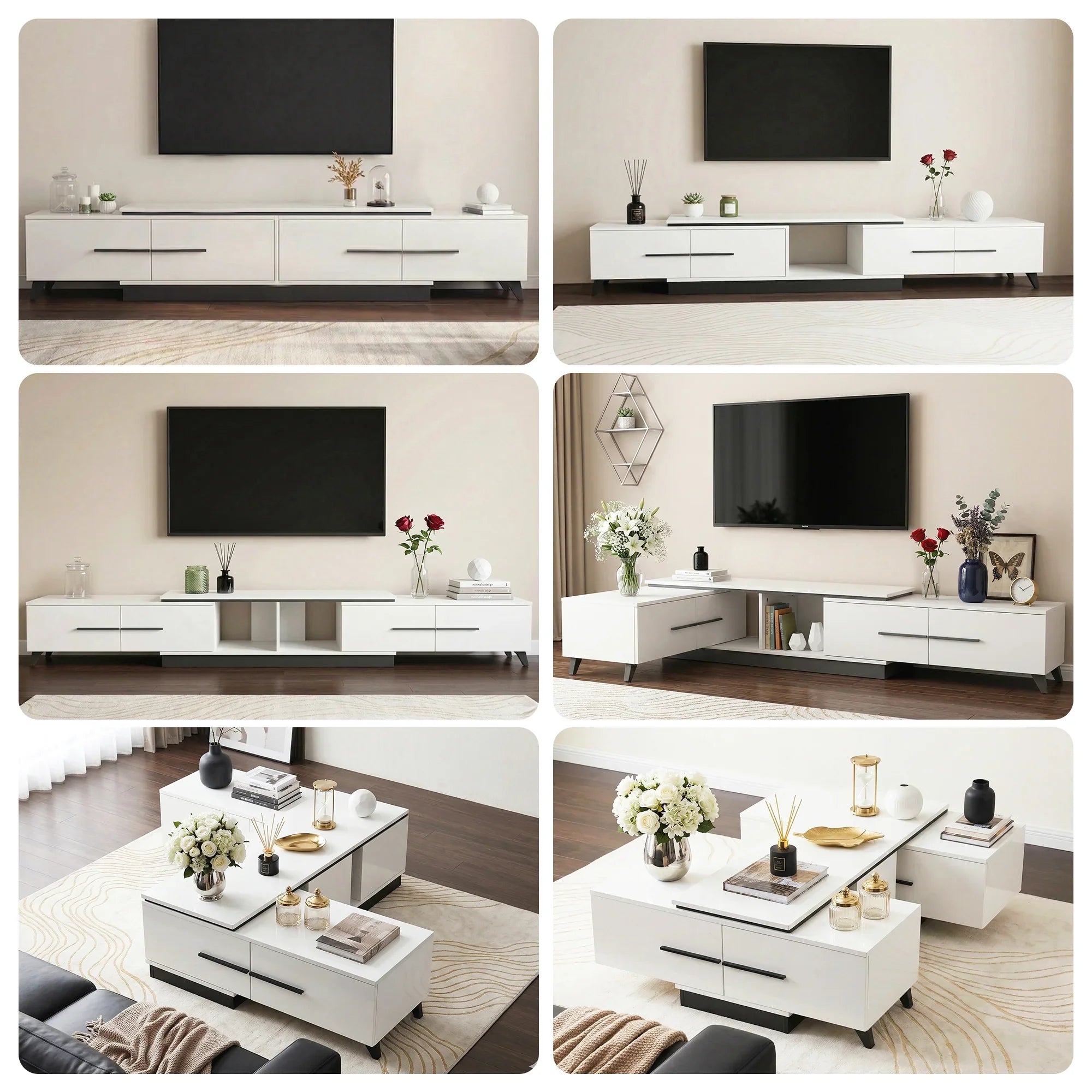 Extendable TV Cabinet Entertainment Unit Stand White