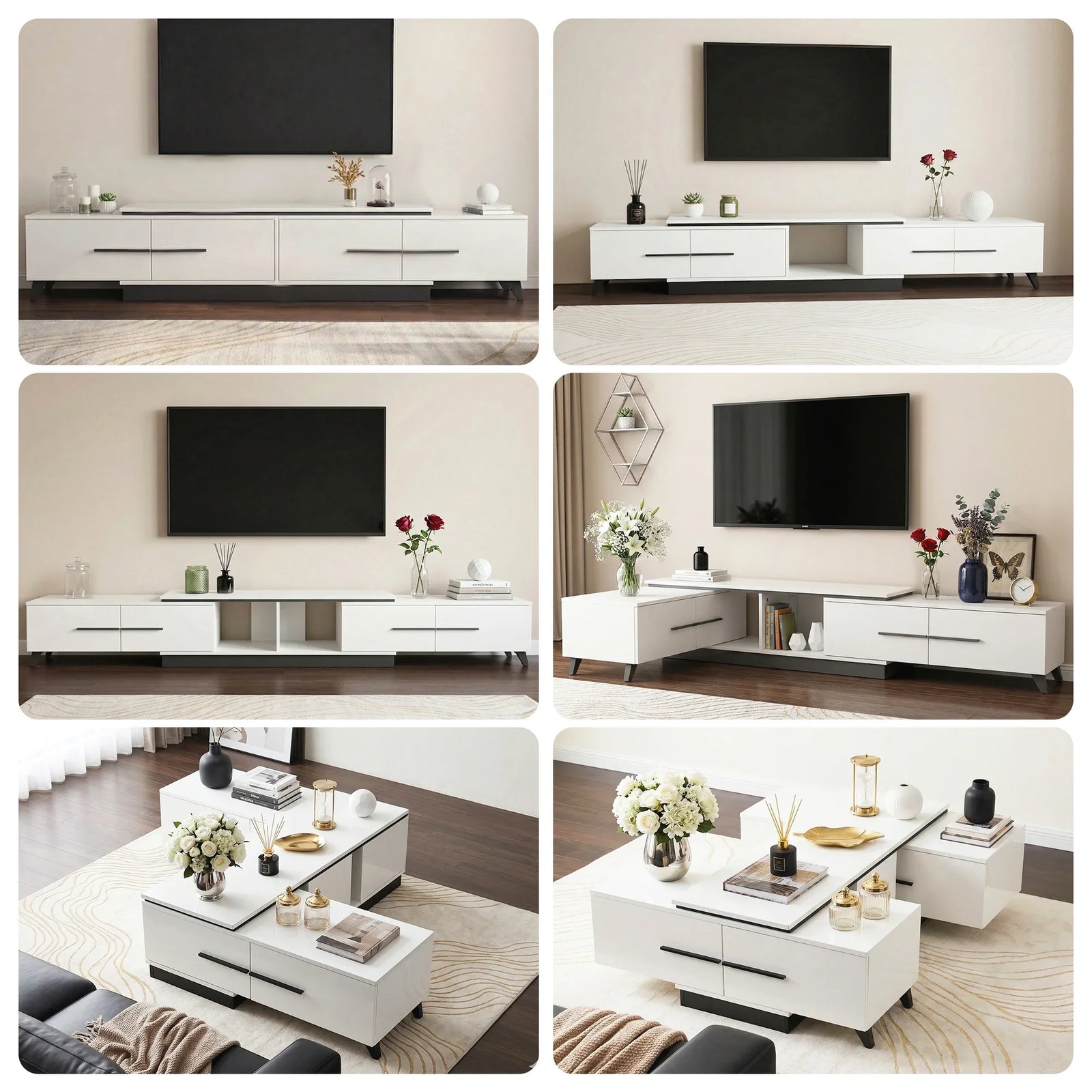 Extendable TV Cabinet Entertainment Unit Stand White